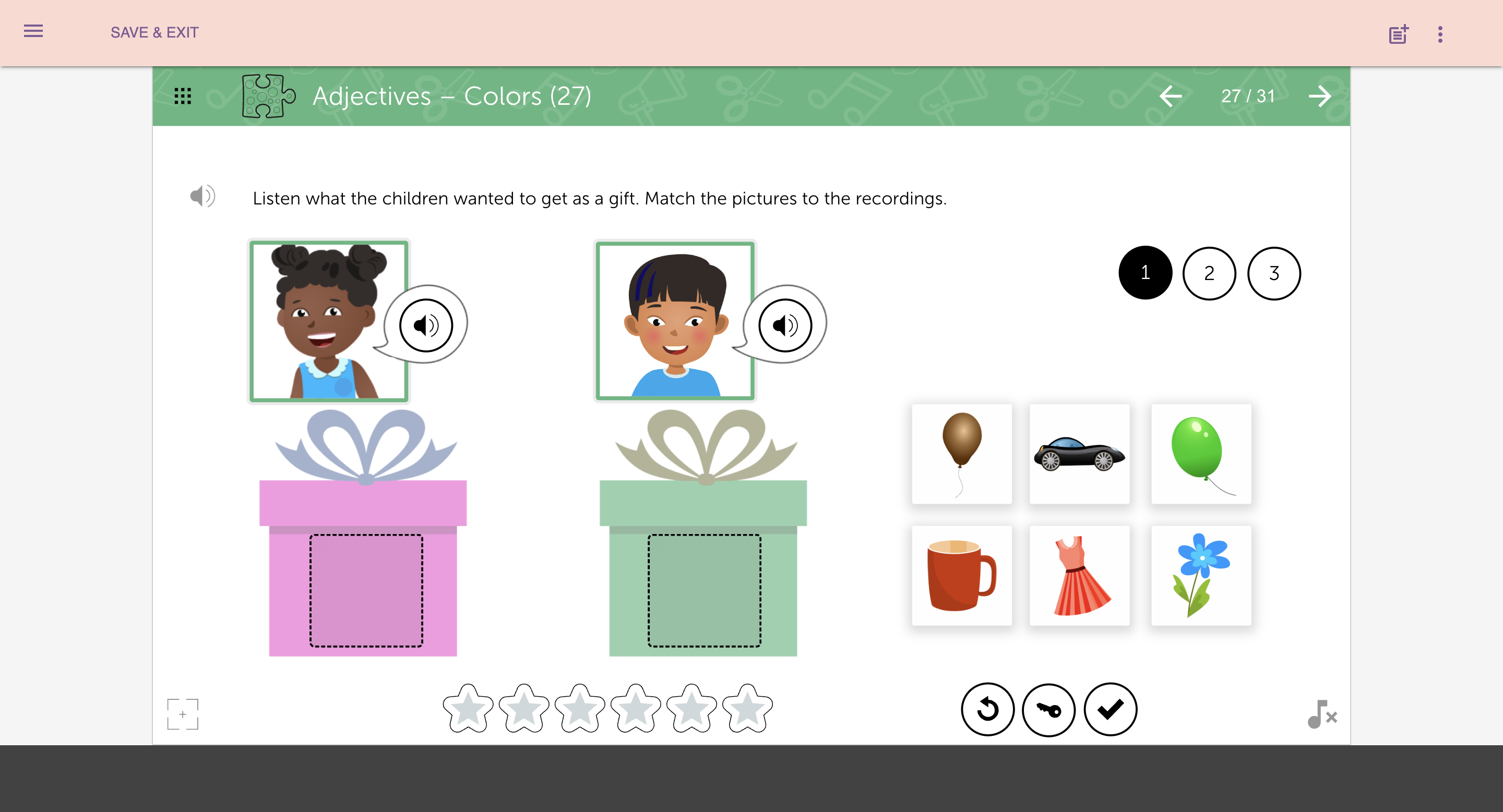 Learnigo Active Speech Program Screenshot Example of Gifts Activity