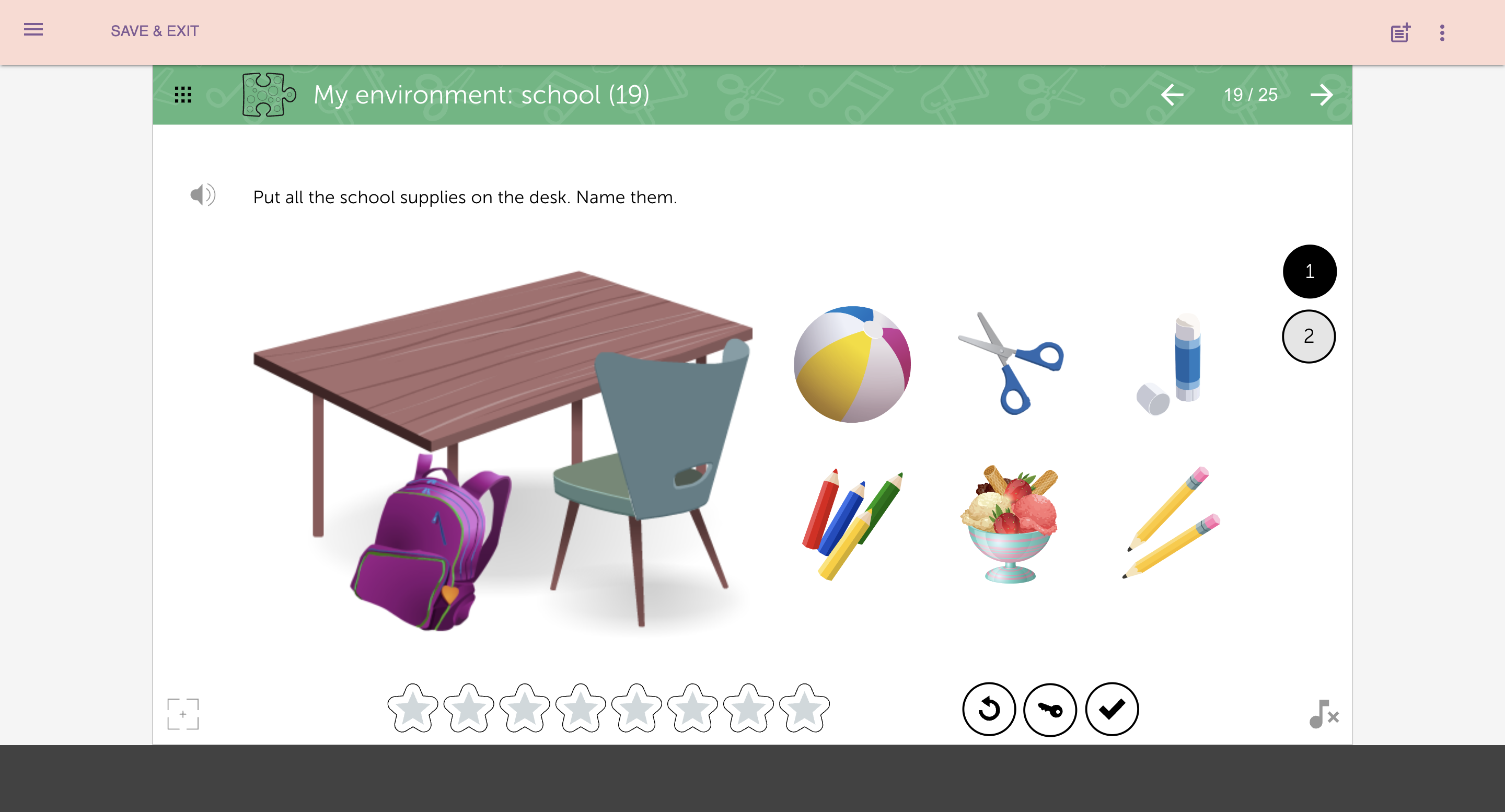 Learnigo Active Speech Program Screenshot Example of School Desk Activity